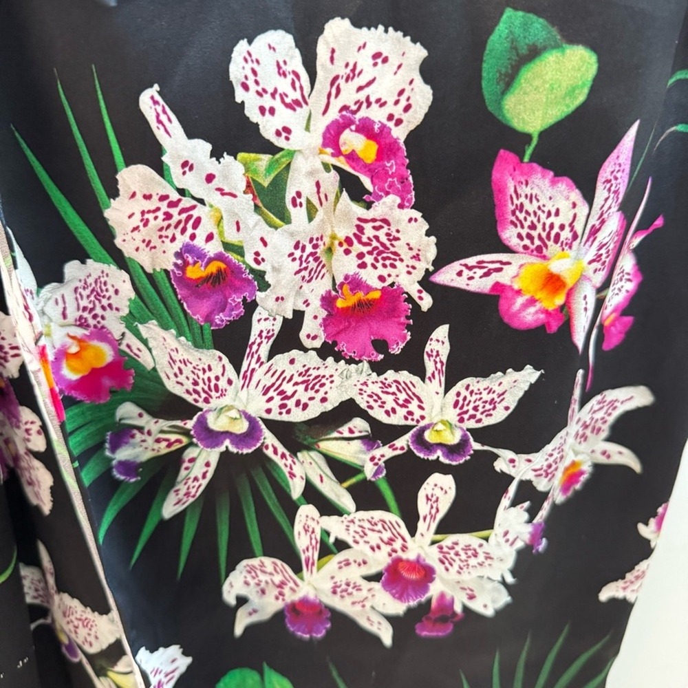 Fleur‎ du Mal Orchid Floral Silk Wrap Dress Black Purple Long Sleeve Small - Picture 5 of 11